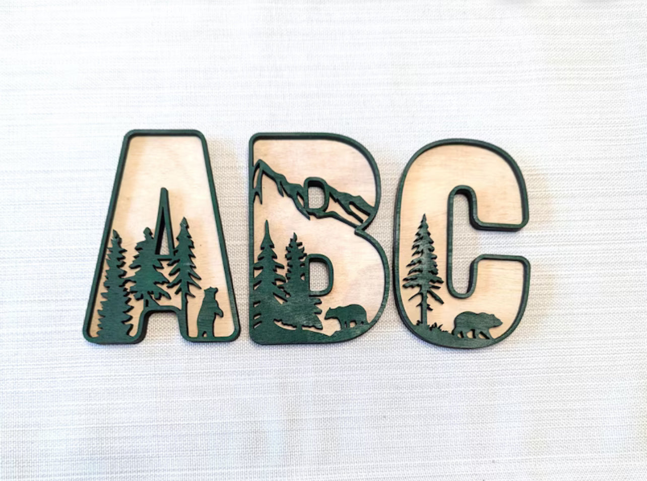 Trees and Mountains Custom Layered Name Sign for Nursery, Kids’ Room, Decor