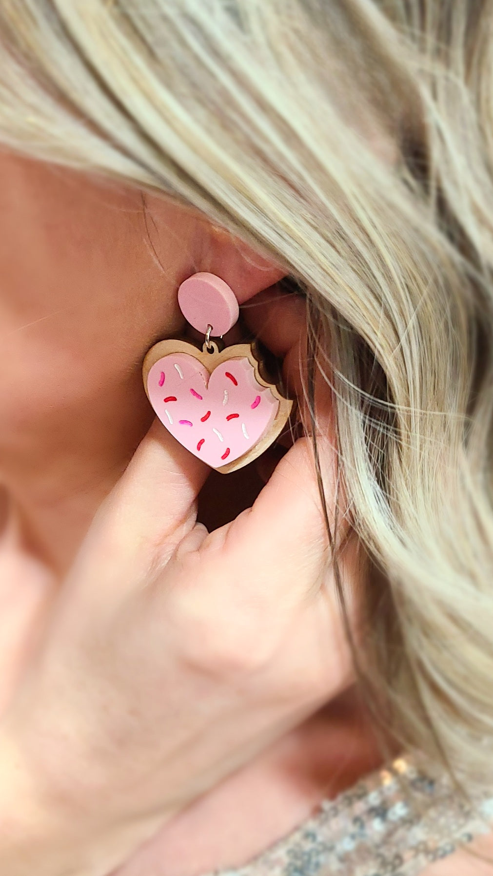 Valentine’s Heart Sugar Cookie Laser Cut Wood Earrings