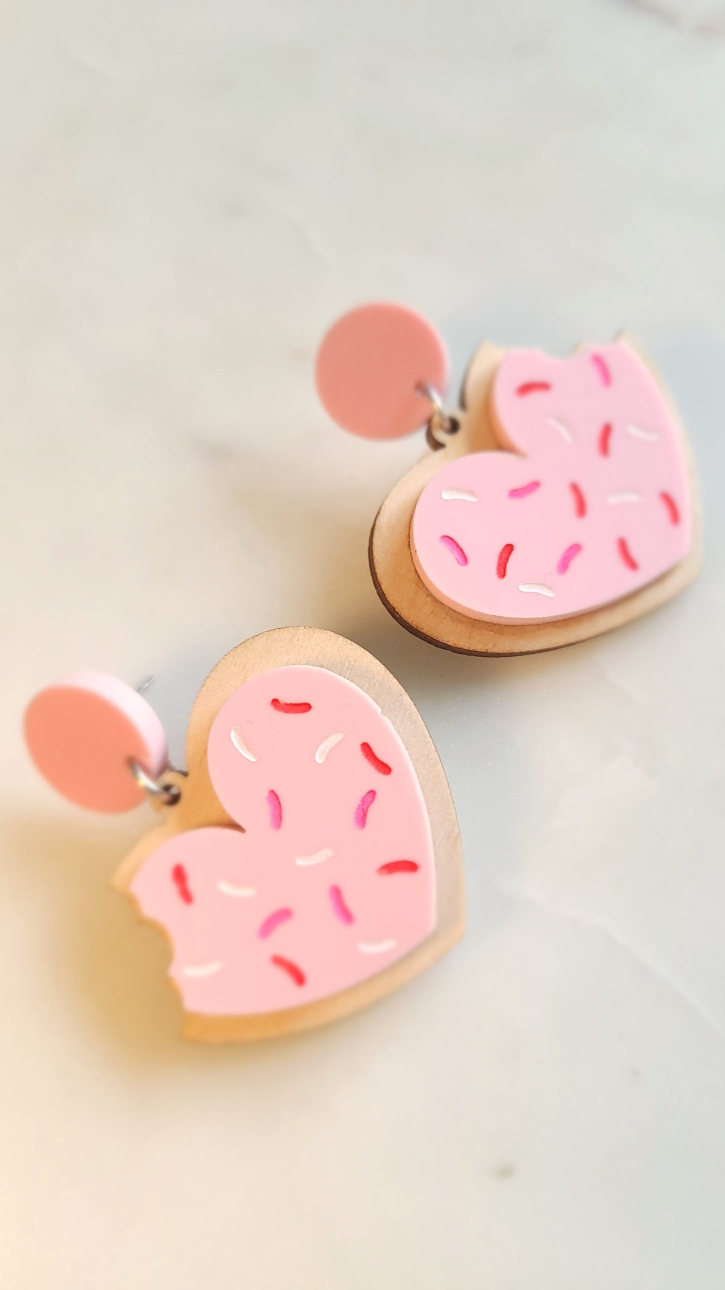 Valentine’s Heart Sugar Cookie Laser Cut Wood Earrings