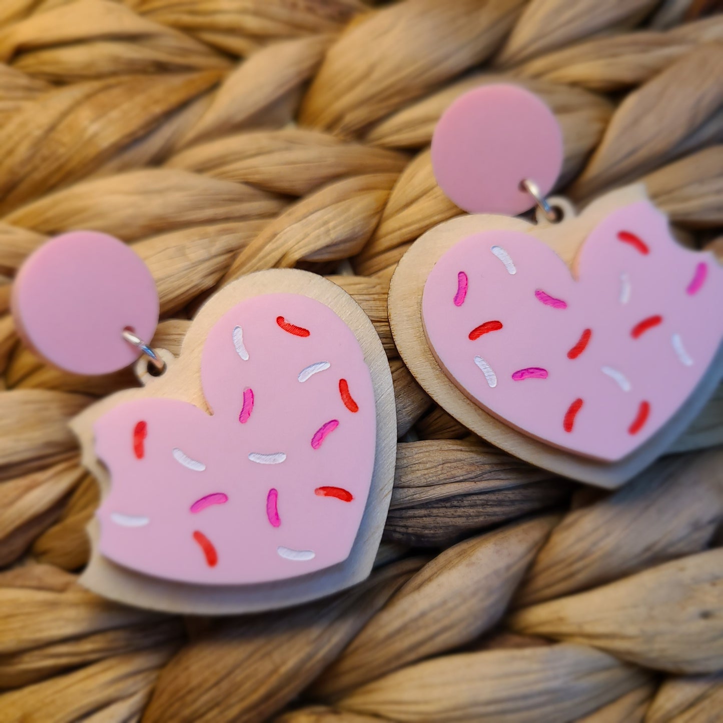 Valentine’s Heart Sugar Cookie Laser Cut Wood Earrings