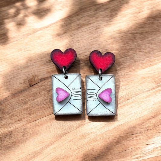 Valentine’s Day Envelope Laser Cut Wood Earrings