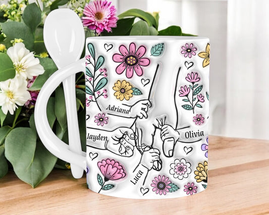 Mother’s Day Hold My Hand Mug | Up to 7 Children | Spoon Handle Mug | Mother’s Day Gift | Children Holding Mom’s Hand Mug | Mother’s Day Gift for Grandma