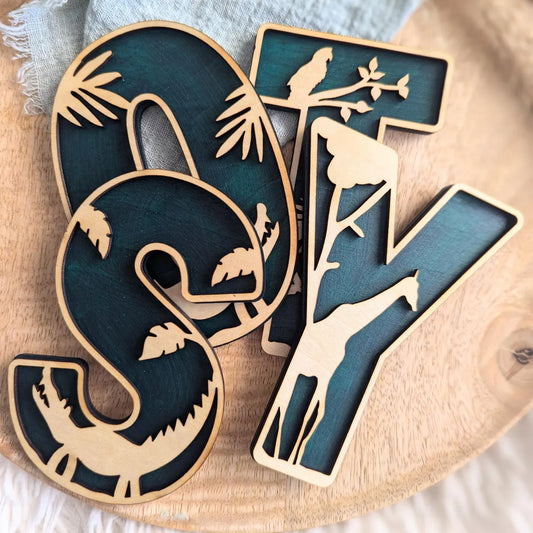 Jungle Theme Custom Layered Name Sign for Nursery, Kids’ Room, Decor