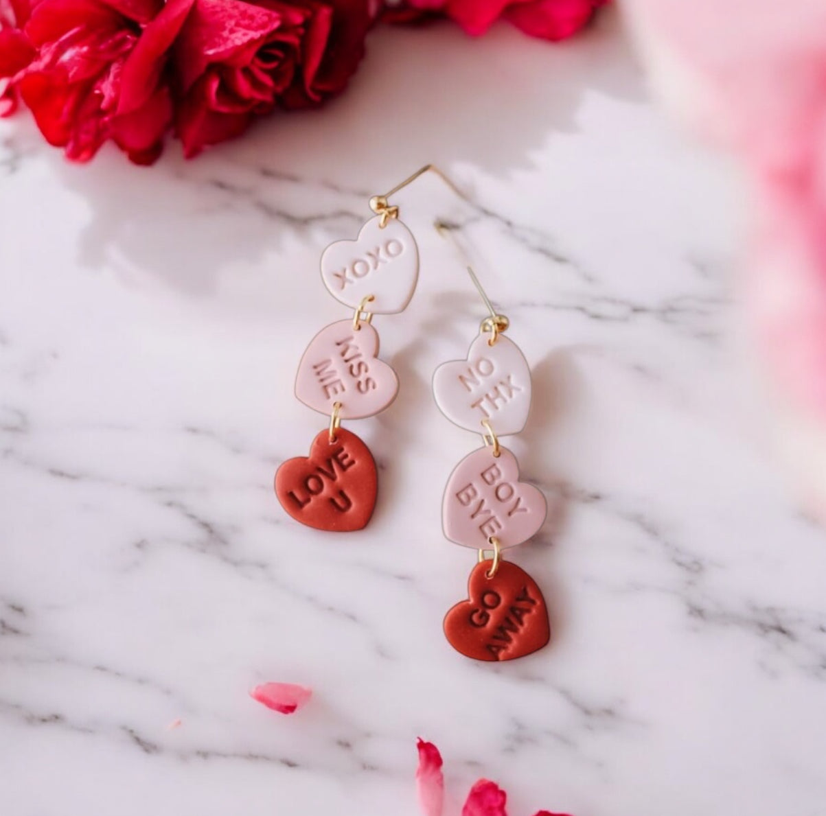 Valentine’s Day Sweet + Sassy Conversation Candy Hearts Clay Earrings