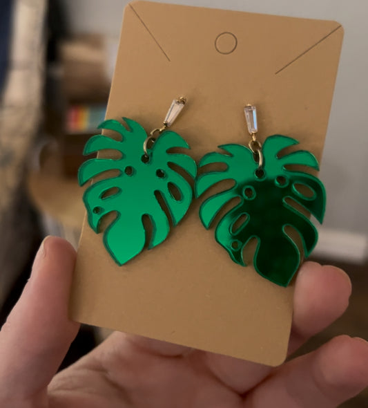 Monstera Leaf Mirrored Acrylic Earrings