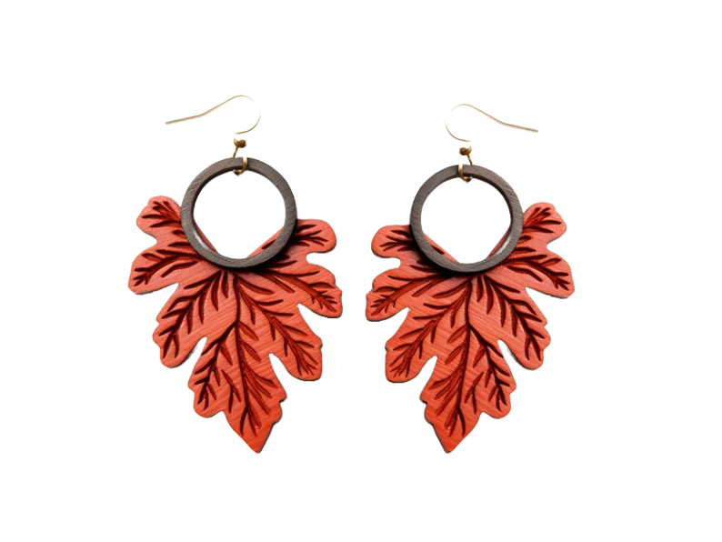Autumn Leaf Hoop Laser Cut Wood Earrings