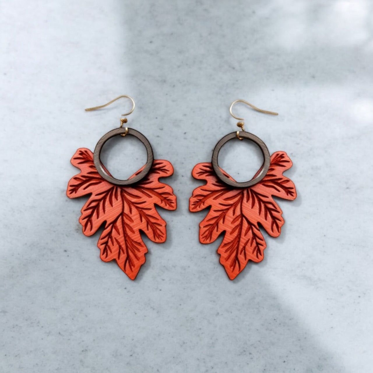 Autumn Leaf Hoop Laser Cut Wood Earrings