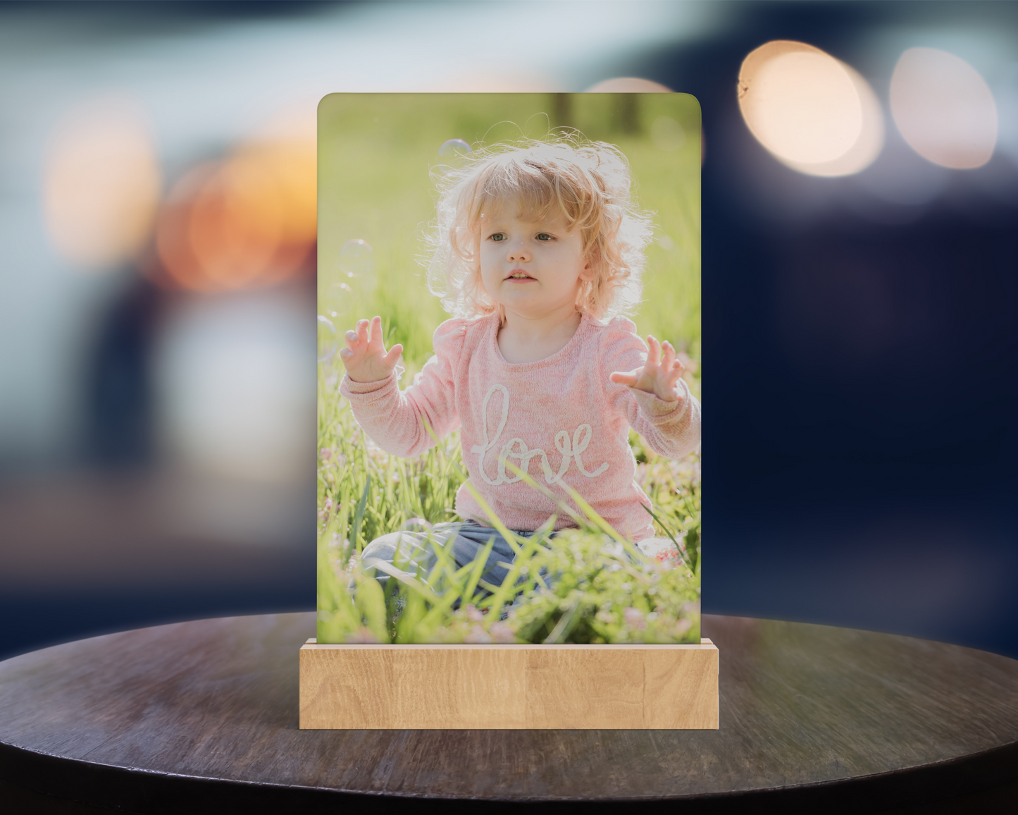 Personalized Light Frame with Wood Base - 6” x 8”