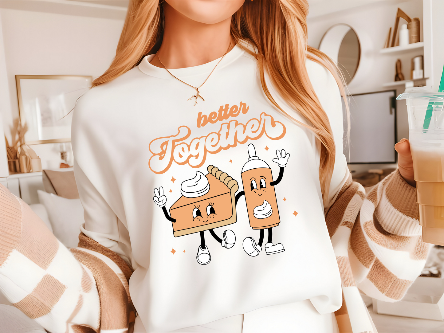 Retro Better Together Pie & Whipped Cream Thanksgiving Pullover Sweatshirt