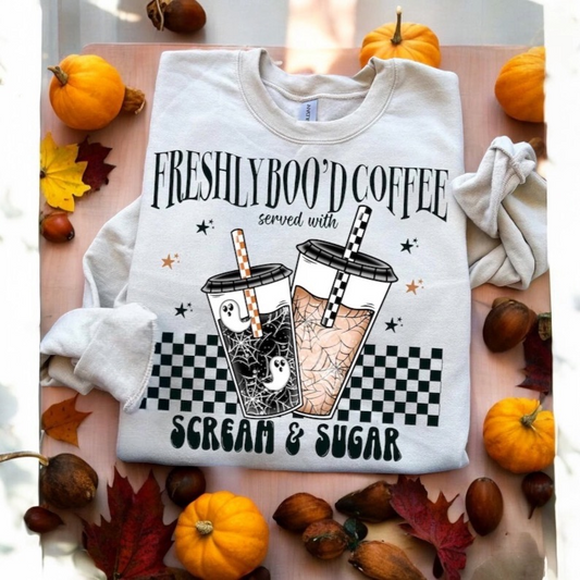 Freshly Boo’d Coffee Made With Scream & Sugar Halloween Pullover Sweatshirt
