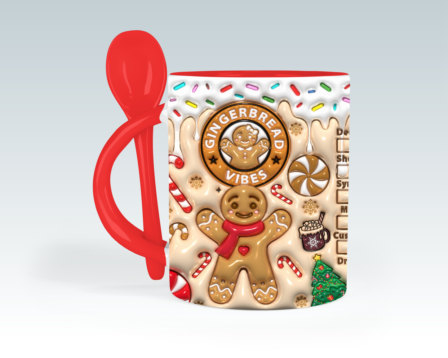 Gingerbread Vibes 3D Puff Christmas Mug with Spoon