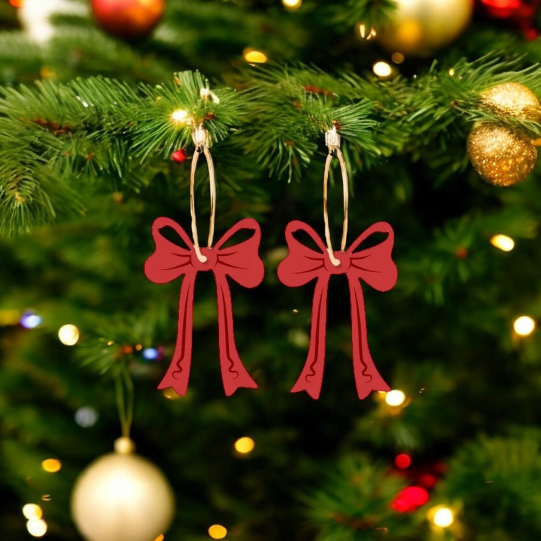 Christmas Bow Hoops Laser Cut Earrings