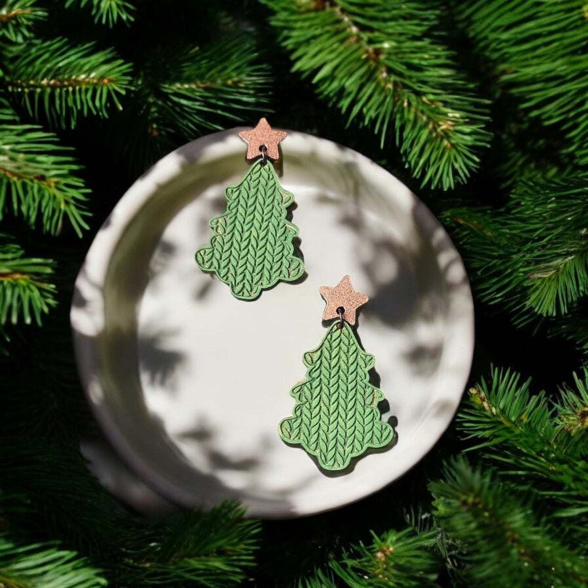 Oh Christmas Tree Sweater Look Laser Engraved Earrings