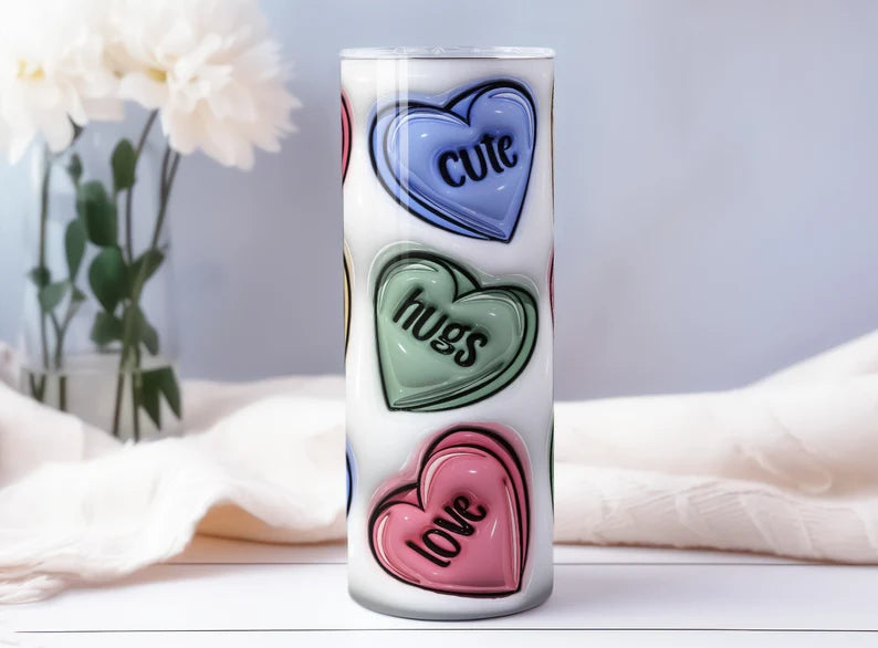 3D Candy Hearts Tumbler - Stainless Steel 20oz