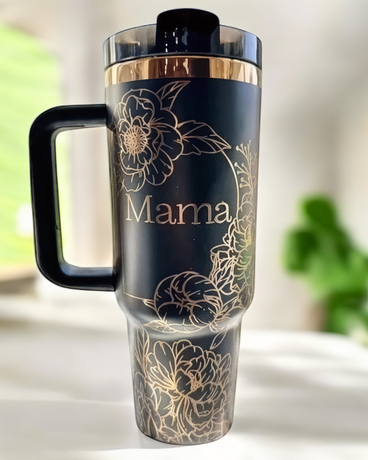 Black & Copper Mama Floral Engraved 40oz Tumbler