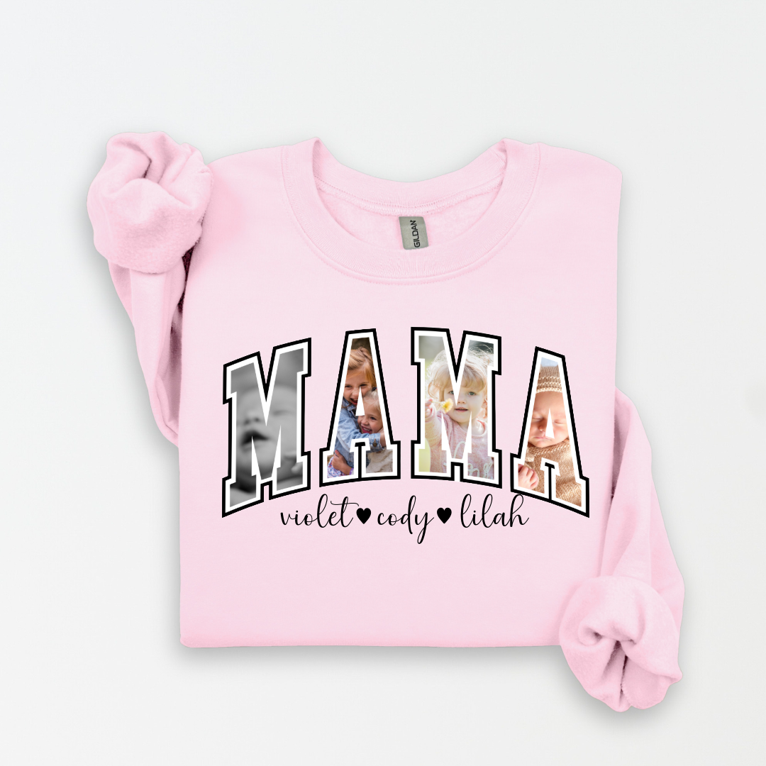 Mama Custom Photo Letters + Names Pullover Sweatshirt