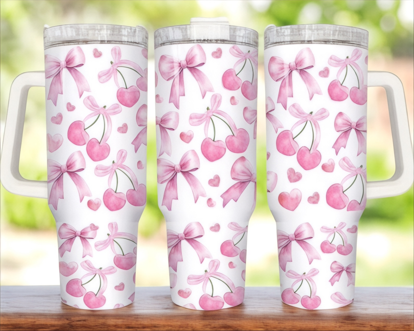 Coquette Bows + Cherries Girly Valentine’s Day 40oz Stainless Steel Tumbler