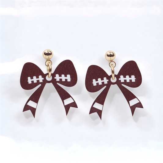 Football Coquette Bow Super Bowl Wood Earrings
