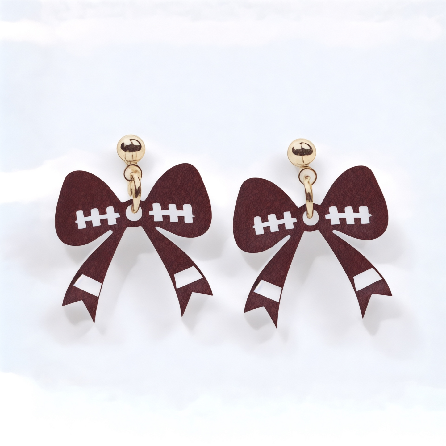 Football Coquette Bow Super Bowl Wood Earrings