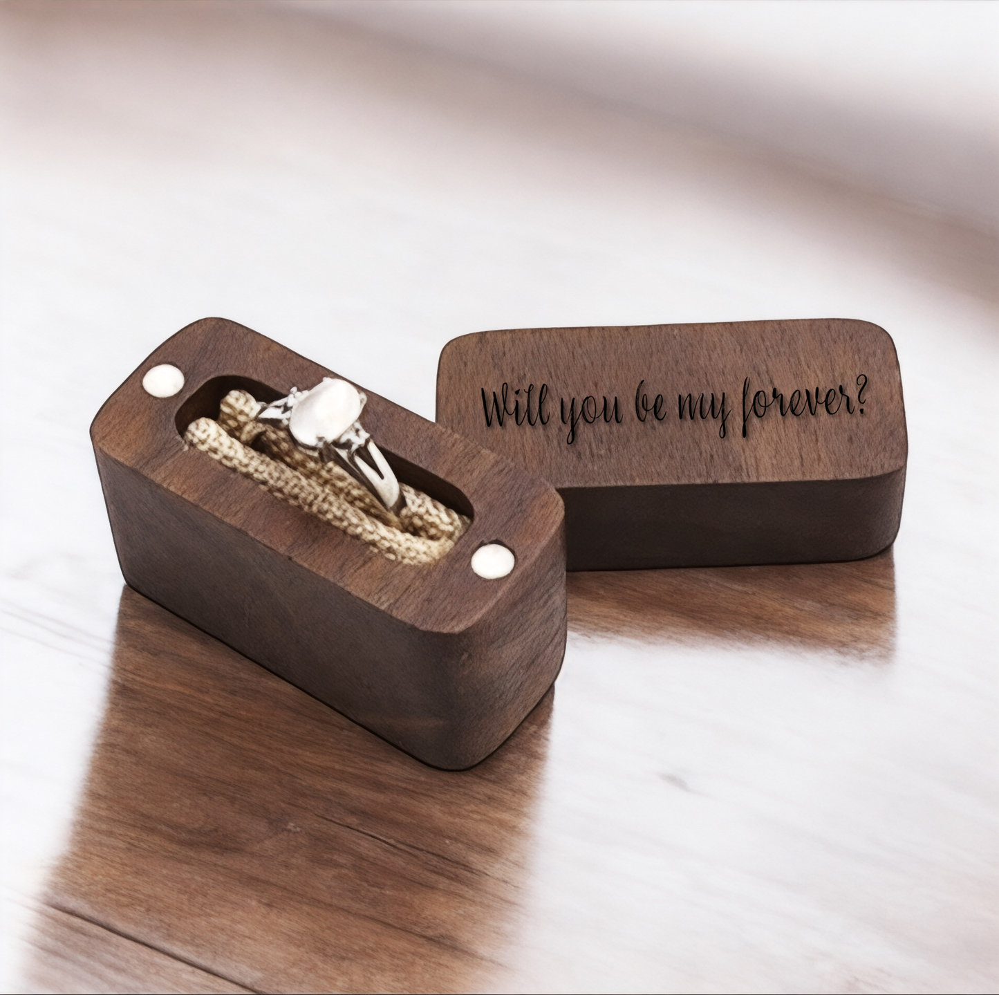 Rustic Wooden Engraved Small Rectangle Ring Box for Engagement, Weddings, Anniversaries, Gifting