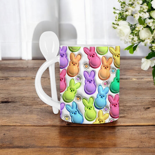 Easter Bunny Peep Treats 3D Mug with Spoon Handle - 11oz | Easter Gifting, Basket fillers, Egg Dying + More