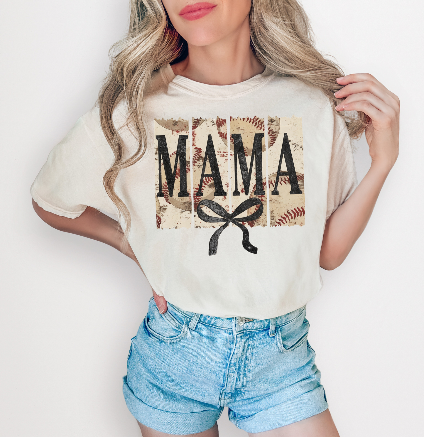 Baseball Mama Bow Distressed Tee