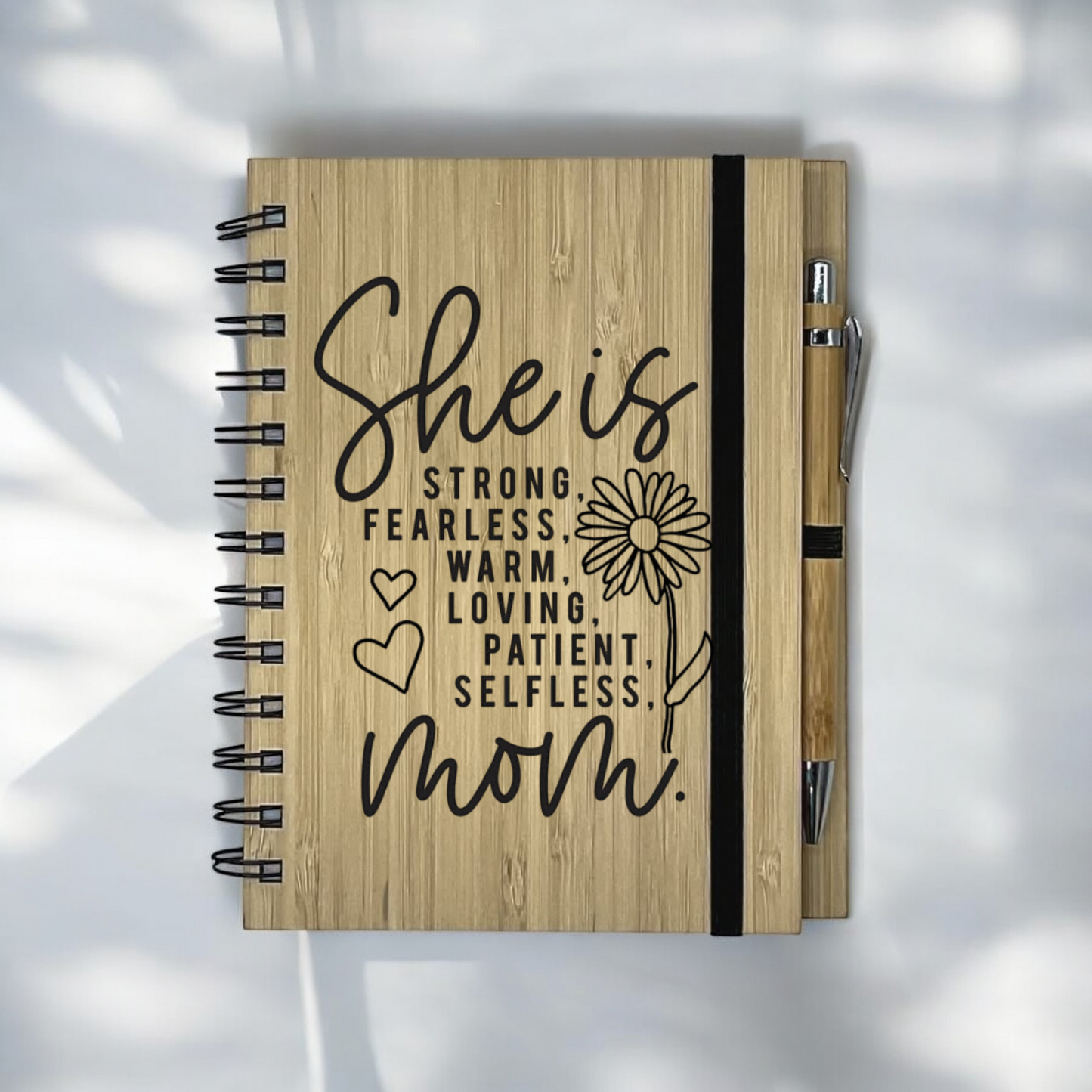 Mom Quotes Engraved Wooden Notebook