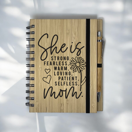 Mom Quotes Engraved Wooden Notebook