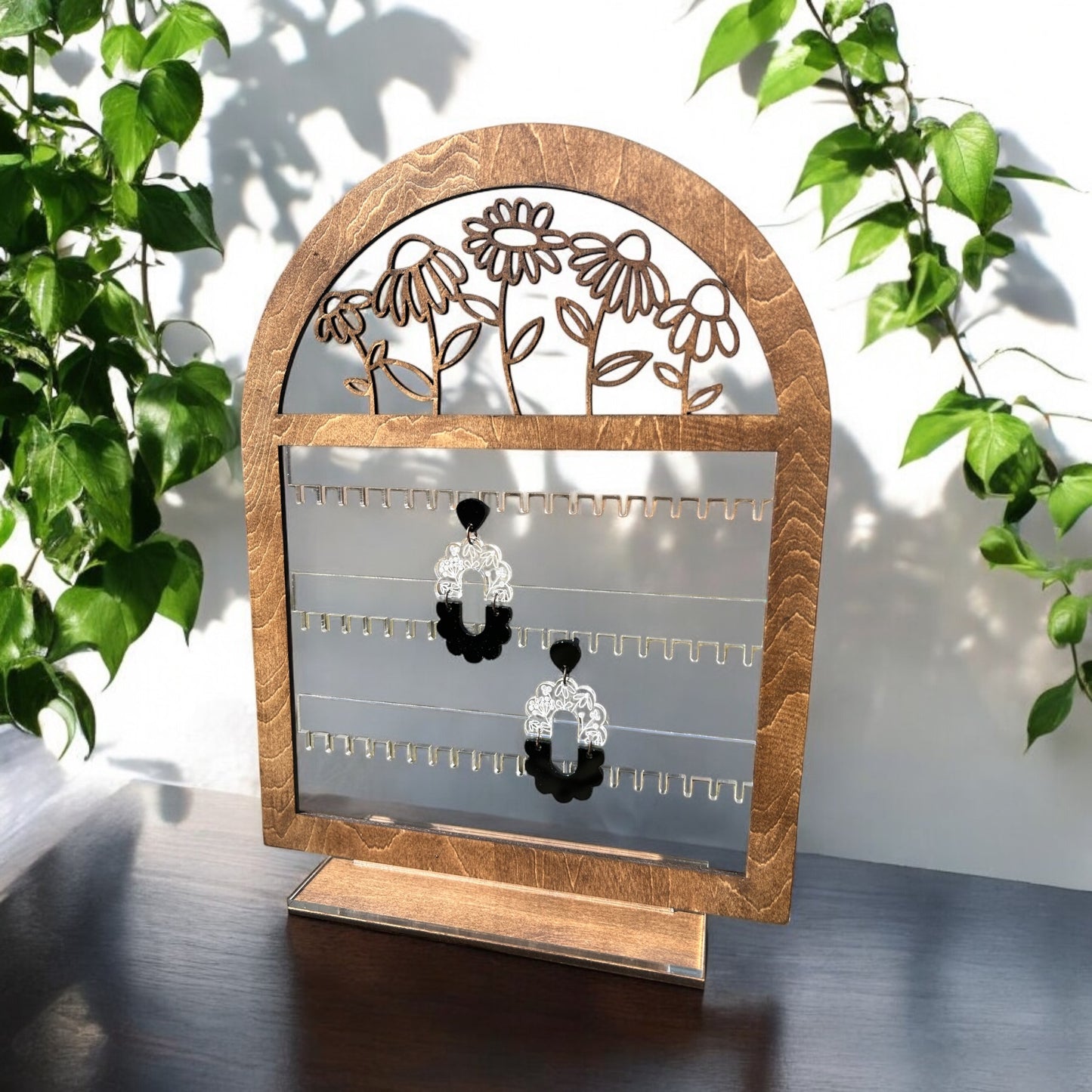 Floral Wood + Acrylic Earring Stand
