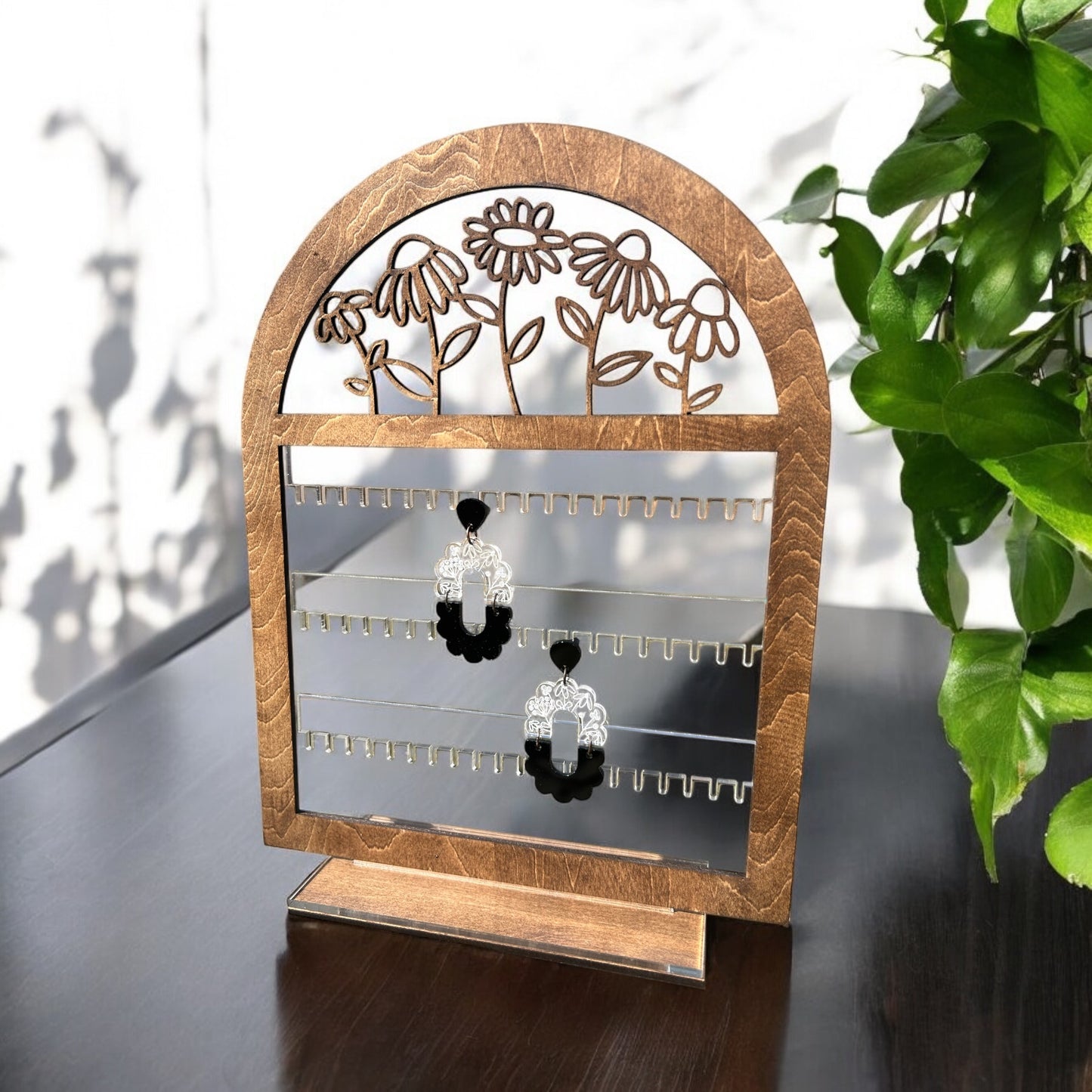 Floral Wood + Acrylic Earring Stand