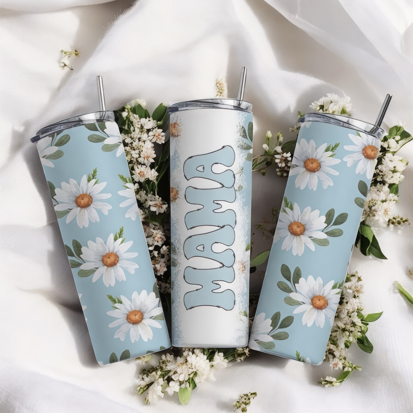 Mama Light Blue Daisy Tumbler - 20oz Stainless Steel