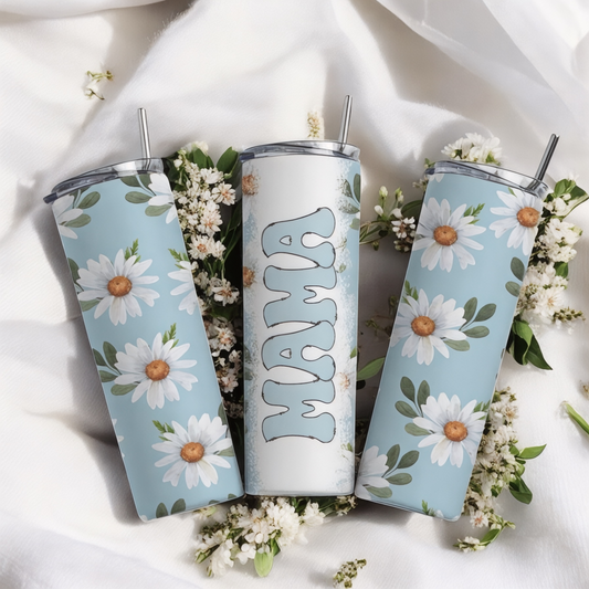 Mama Light Blue Daisy Tumbler - 20oz Stainless Steel
