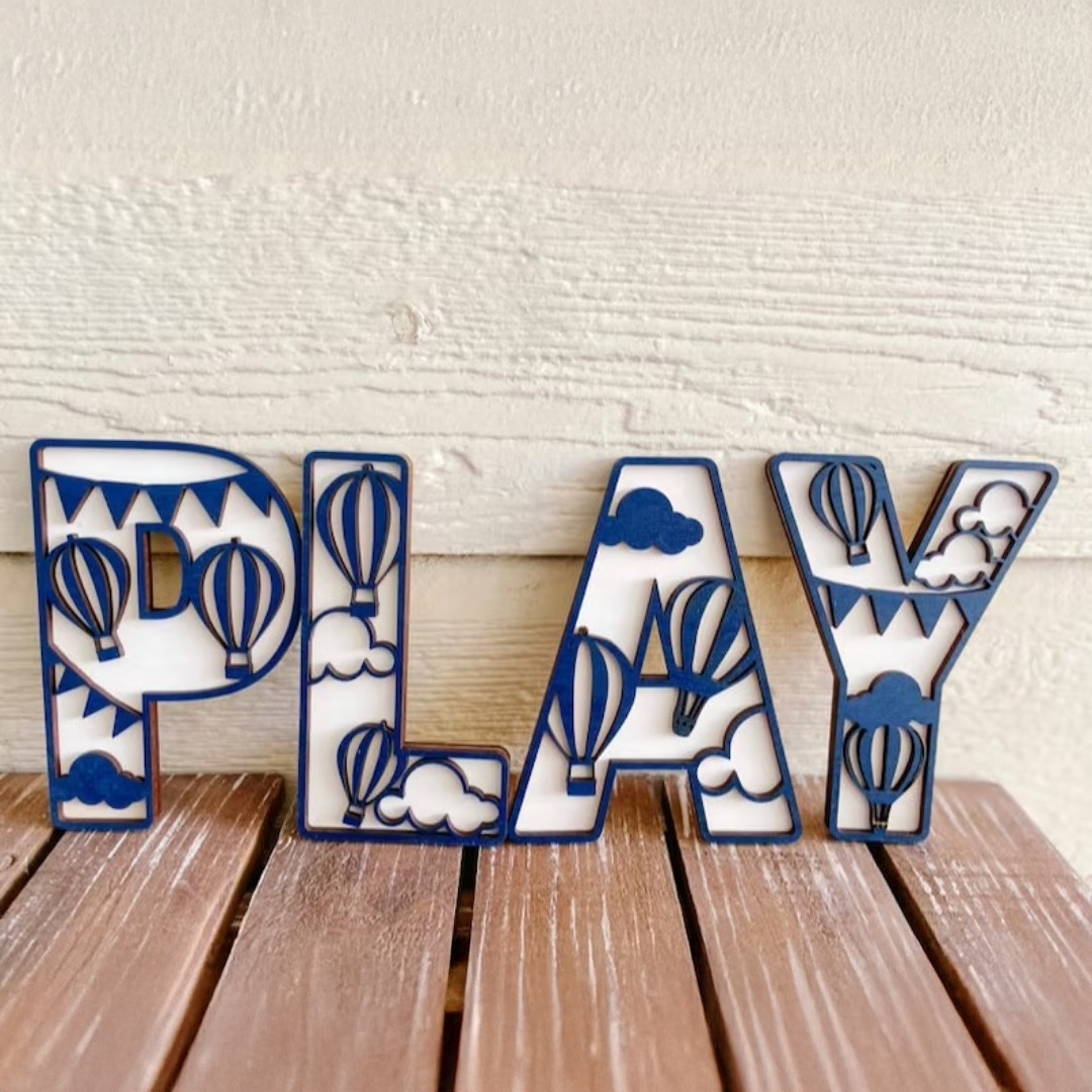 Hot Air Balloon Custom Layered Name Sign for Nursery, Kids’ Room, Decor
