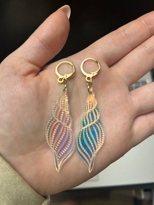 Iridescent Spiral Shell Acrylic Huggie Hoop Earrings