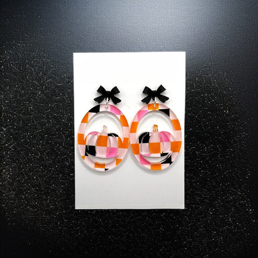 Checkered Pumpkin Hoops (Pink, Black, White, & Orange)