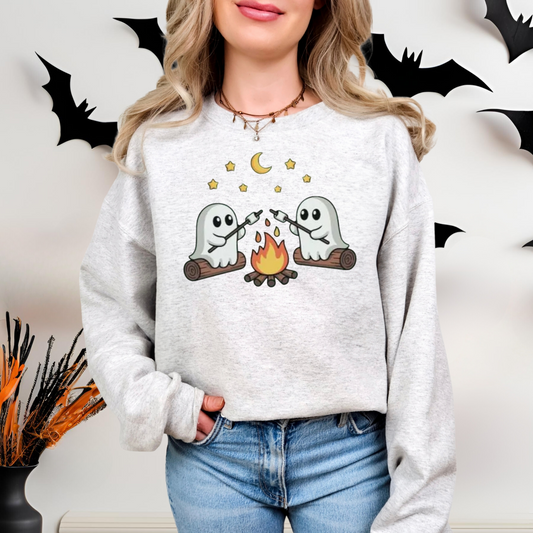Campfire Ghosts Roasting Marshmallows Halloween Pullover Sweatshirt