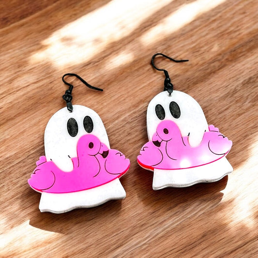 Summer Ghost Pool Float Laser Cut Acrylic Earrings