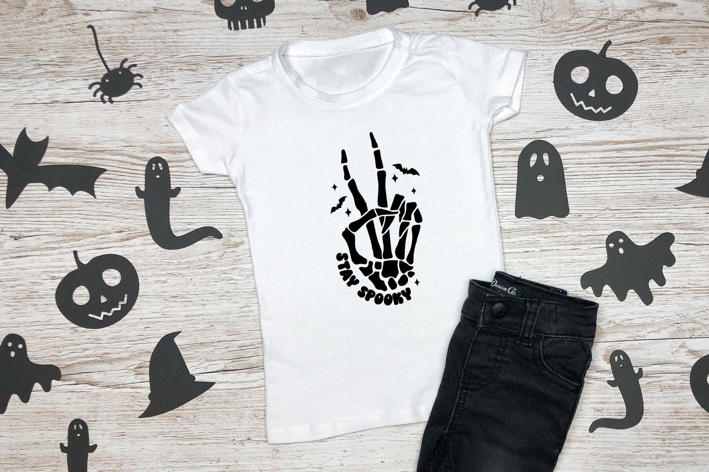 Kids Stay Spooky Skeleton Peace Sign Shirt