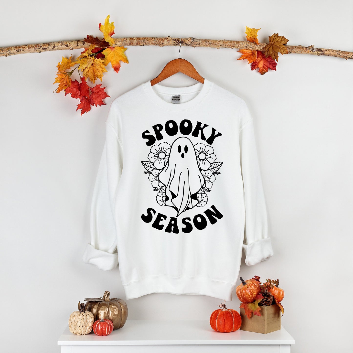Spooky Season Flowers Ghost Retro Writing