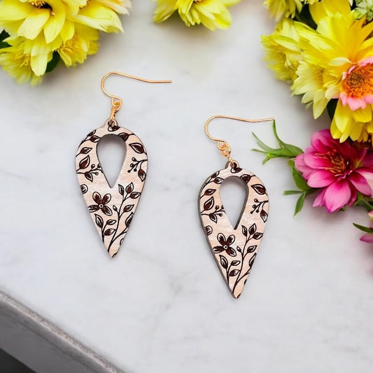 Floral Engraved Wood Earrings