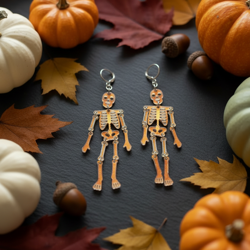 Iridescent Dangly Skeleton with Mini Hoops