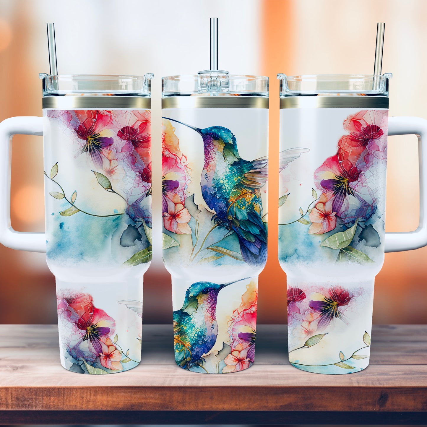 Hummingbird Florals - 40oz Stainless Steel Tumbler