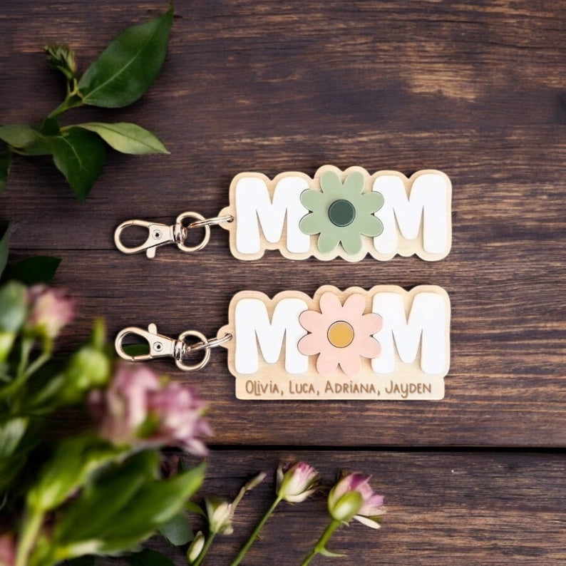 Mom Flower Customized Keychain | Mother’s Day Keychain
