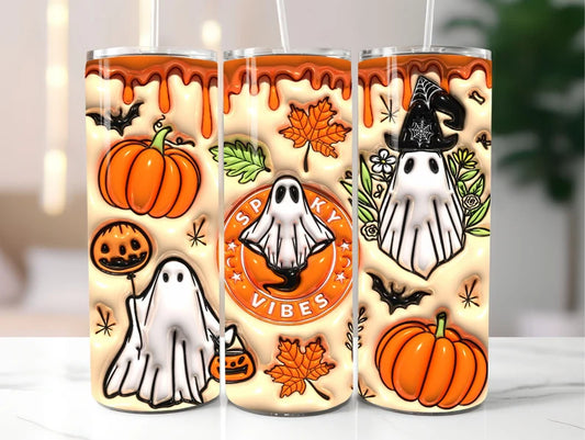 Spooky Vibes Ghosts Halloween Tumbler - 20oz Stainless Steel