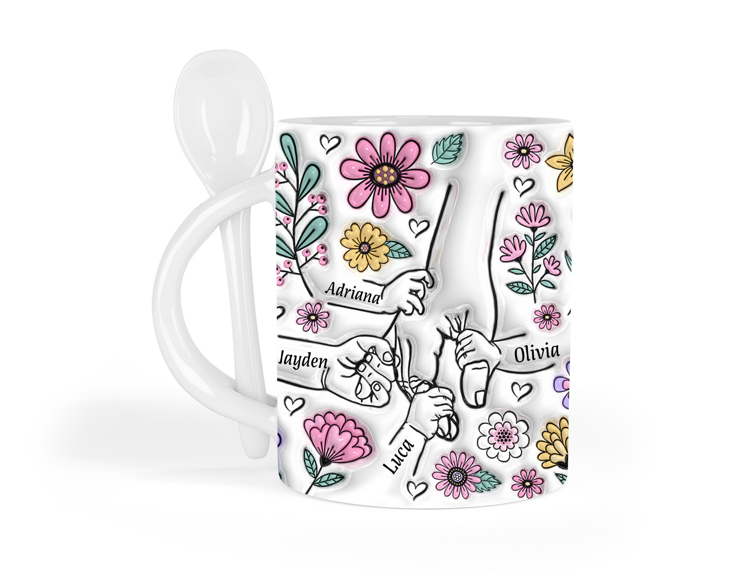 Mother’s Day Hold My Hand Mug | Up to 7 Children | Spoon Handle Mug | Mother’s Day Gift | Children Holding Mom’s Hand Mug | Mother’s Day Gift for Grandma