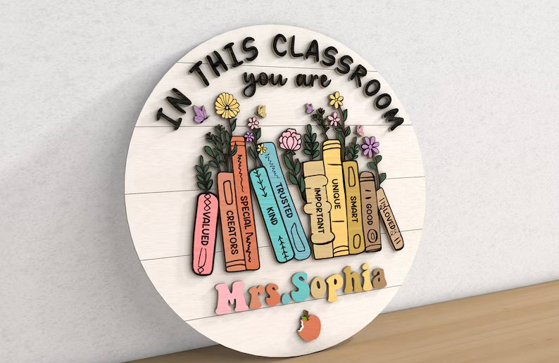 Teacher Name Sign - Inspirational Floral Books