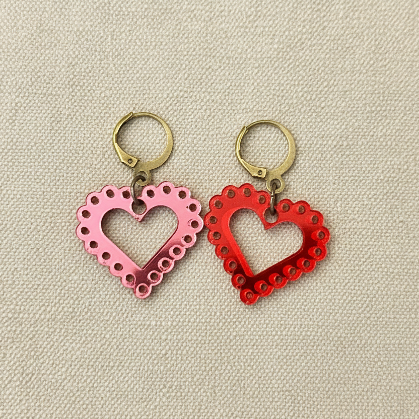 Scalloped Mirror Heart Mini Hoop Earrings