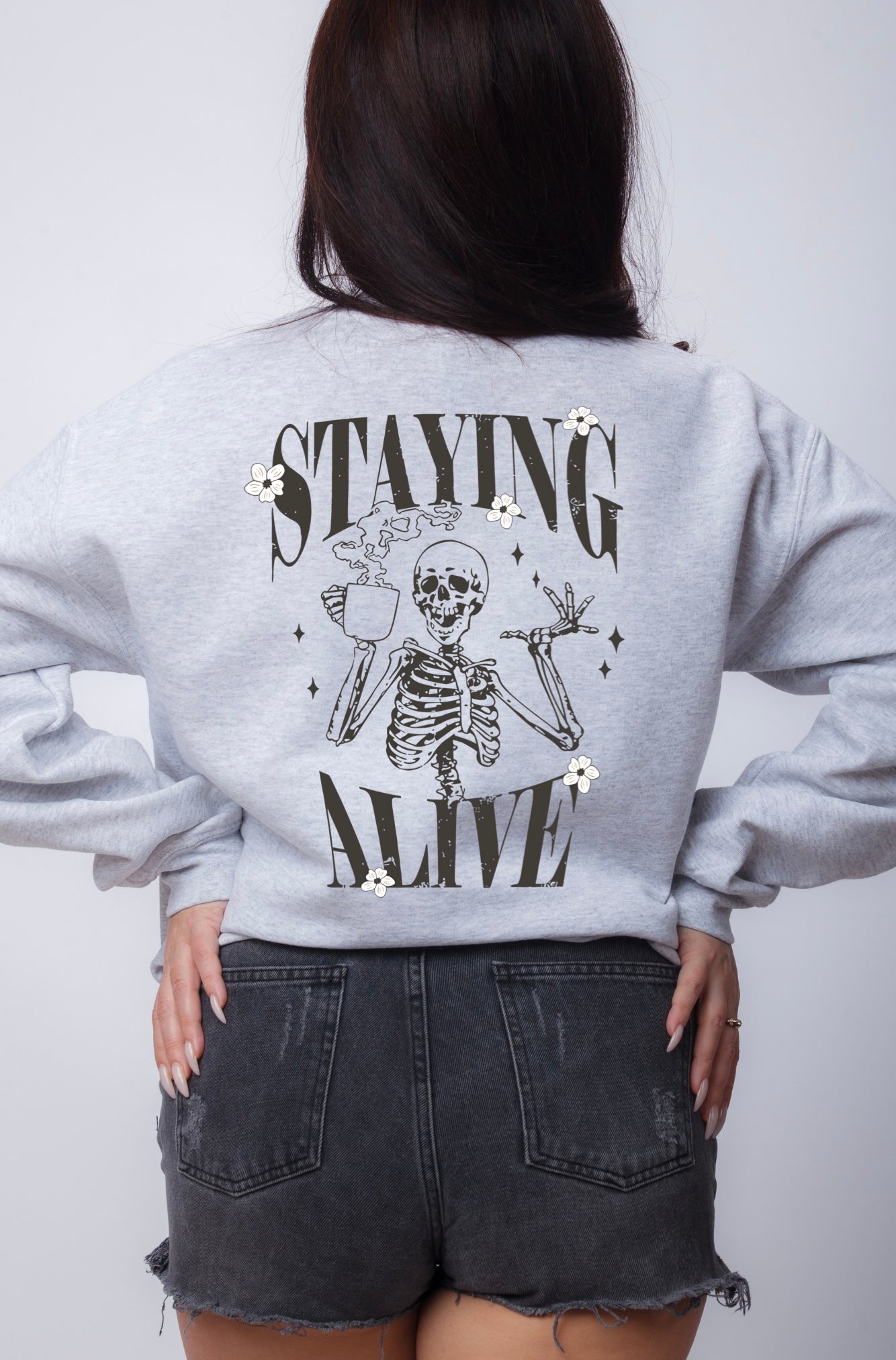 Staying Alive Coffee Skeleton Pullover