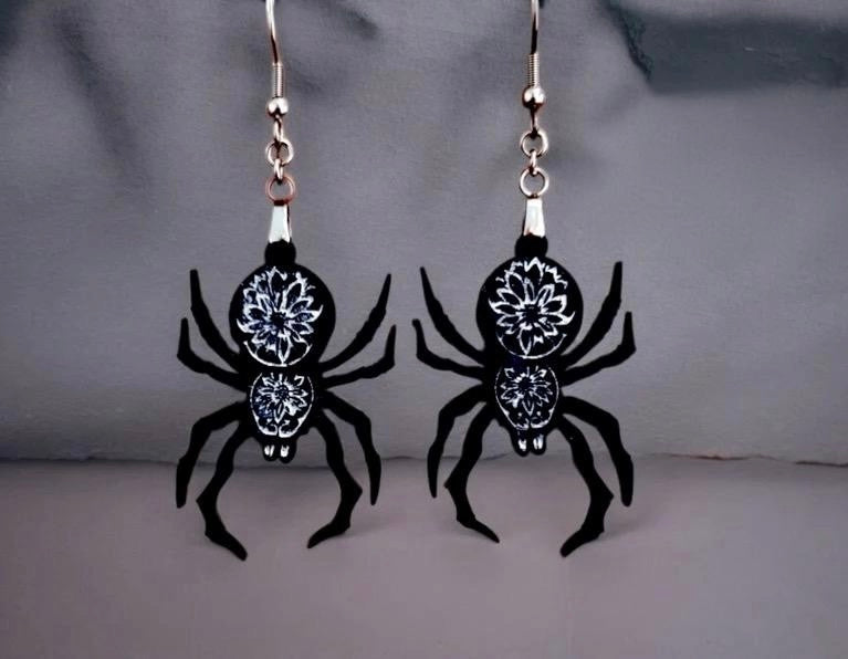 Spider Laser Cut Wood Earrings