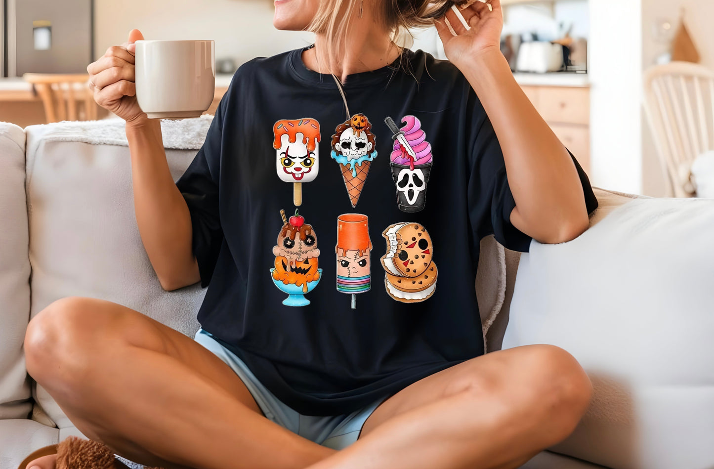 Horror Figures Ice Cream Halloween Tee